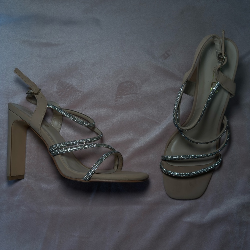 Elegant Beige and Silver Strappy Heels